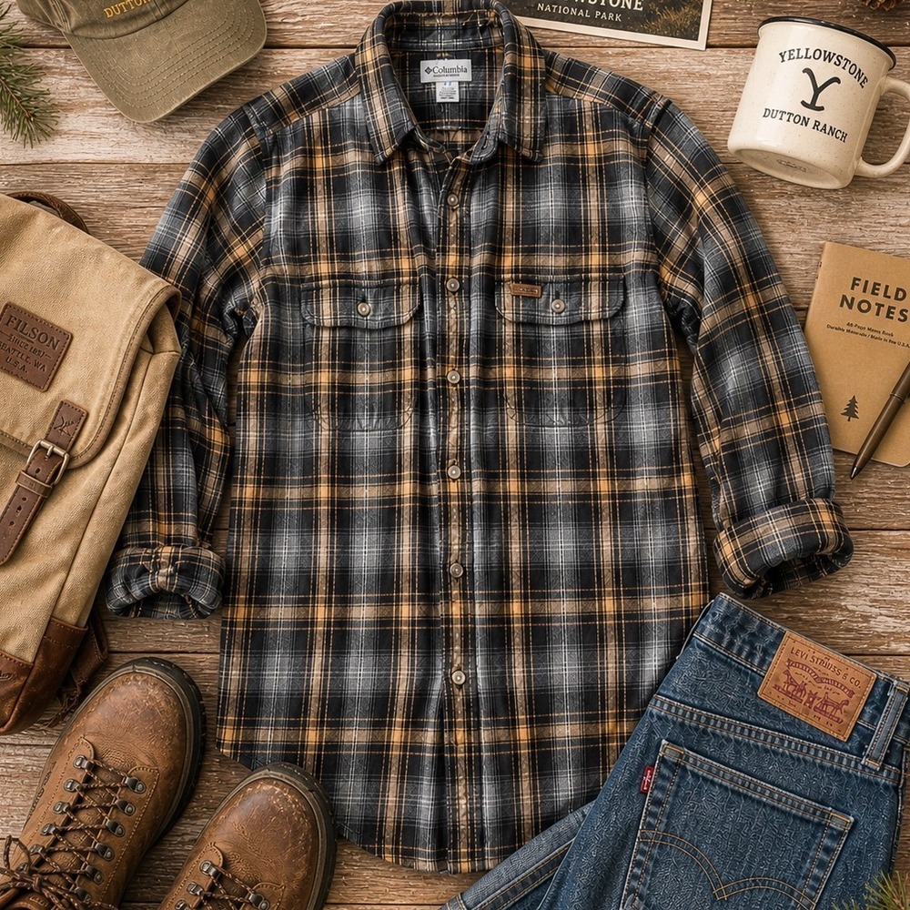 Carhartt Mens Flannel Plaid Button Down Shirt Black‎ Yellow S175BLK Medium